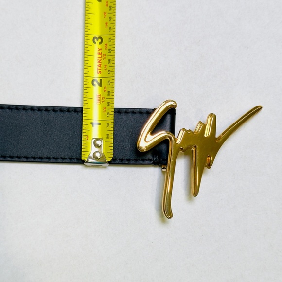 Giuseppe Zanotti Signature Logo Black Belt Brass Buckle Leather 100cm US Size 34 - Picture 15 of 15